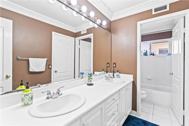 22541 Wakefield, Mission Viejo, CA 92692 - full bath featuring crown molding, double vanity, tile patterned flooring, and toilet