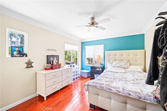 22541 Wakefield, Mission Viejo, CA 92692 - bedroom with light wood-style flooring, crown molding, baseboards, and a ceiling fan