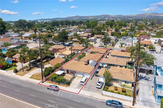 12718 Shreve Rd, Whittier, CA 90602 - aerial view of residential area with property boundaries highlighted and a mountain backdrop