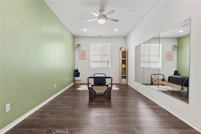 30156 Bristol Gate Ln, Menifee, CA 92584 - living area featuring ceiling fan, healthy amount of natural light, wood finished floors, baseboards, and recessed lighting