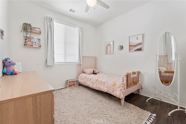 30156 Bristol Gate Ln, Menifee, CA 92584 - bedroom featuring dark wood-style flooring, baseboards, and ceiling fan