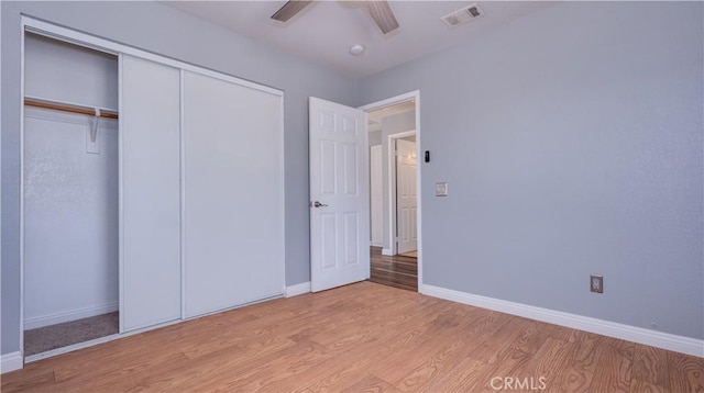 31695 Corte Avalos, Temecula, CA 92592 - unfurnished bedroom featuring light wood-type flooring, a closet, and ceiling fan