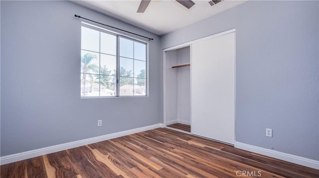 31695 Corte Avalos, Temecula, CA 92592 - unfurnished bedroom with wood finished floors, a closet, and a ceiling fan