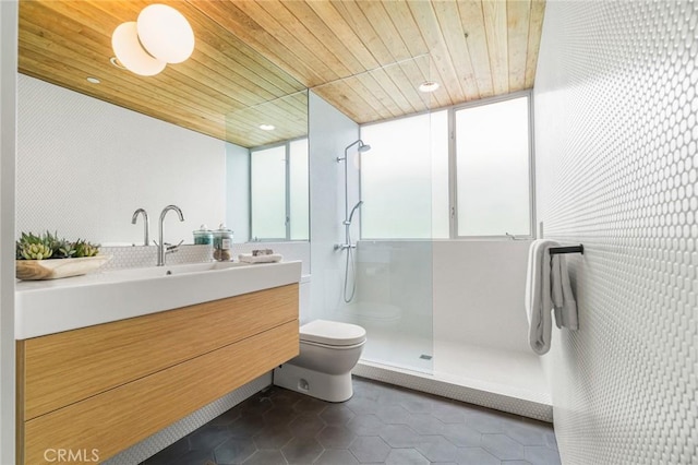 1357 Voorhees Ave, Manhattan Beach, CA 90266 - full bathroom featuring toilet, tile patterned floors, walk in shower, wood ceiling, and vanity