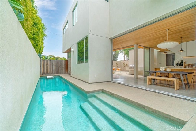 1357 Voorhees Ave, Manhattan Beach, CA 90266 - view of swimming pool with a patio, a ceiling fan, and a sink