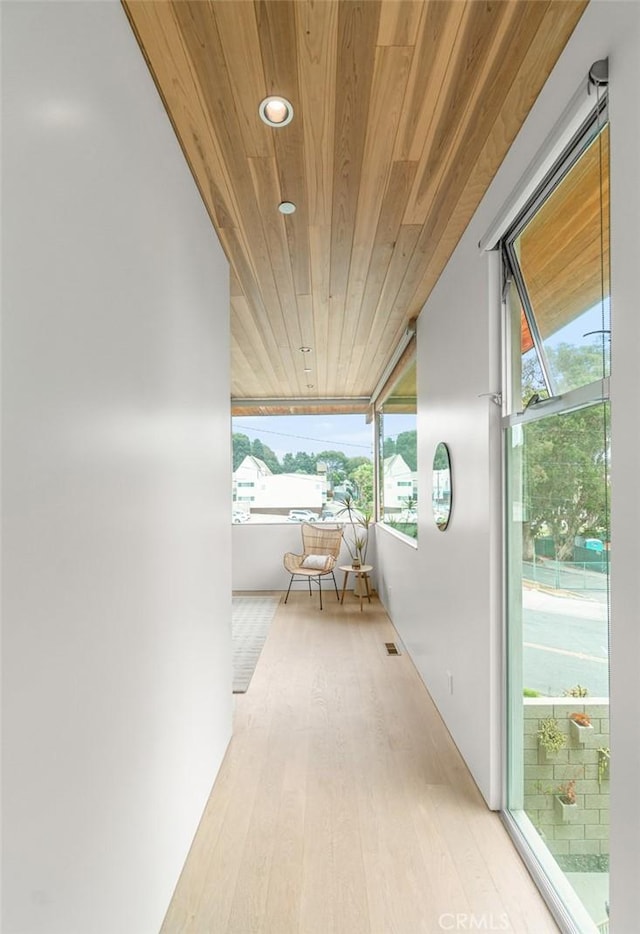 1357 Voorhees Ave, Manhattan Beach, CA 90266 - hall with wooden ceiling, light wood-style floors, recessed lighting, and healthy amount of natural light