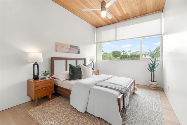 1357 Voorhees Ave, Manhattan Beach, CA 90266 - bedroom with wood ceiling, light wood-style floors, a ceiling fan, and vaulted ceiling
