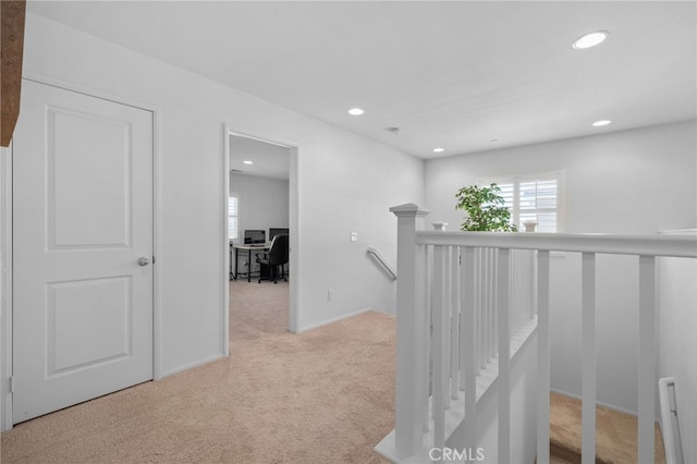 4736 Marrieta St, Jurupa Valley, CA 91752 - hall with an upstairs landing, carpet floors, healthy amount of natural light, recessed lighting, and a desk