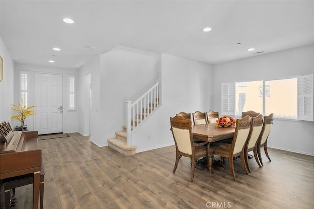 4736 Marrieta St, Jurupa Valley, CA 91752 - dining area with recessed lighting, wood finished floors, stairs, and baseboards