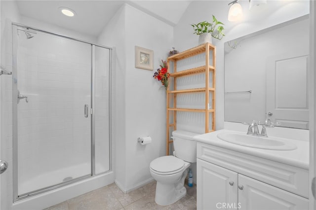 4736 Marrieta St, Jurupa Valley, CA 91752 - bathroom featuring a shower stall, baseboards, tile patterned floors, and recessed lighting