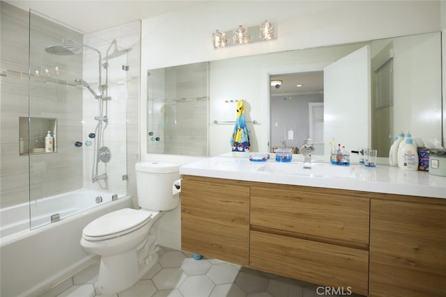 11101 Sarah St, Toluca Lake, CA 91602 - full bath with tile patterned flooring, toilet, vanity, and shower / bath combination