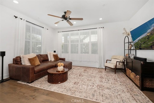 24 Vasto St, Rancho Mission Viejo, CA 92694 - living area featuring ceiling fan, wood finished floors, and recessed lighting