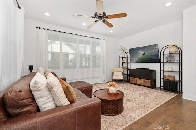 24 Vasto St, Rancho Mission Viejo, CA 92694 - living area featuring dark wood-style floors, recessed lighting, and a ceiling fan