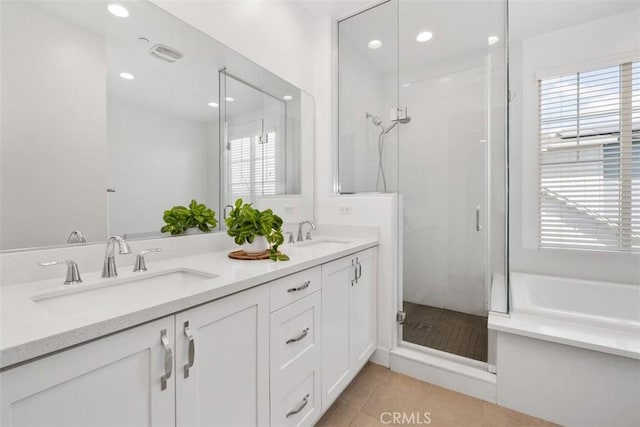 24 Vasto St, Rancho Mission Viejo, CA 92694 - bathroom with a shower stall, tile patterned floors, recessed lighting, a garden tub, and double vanity