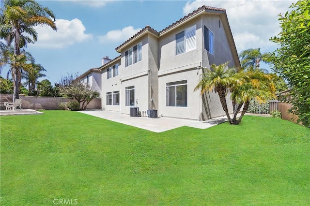 18680 Vantage Pointe Dr, Rowland Heights, CA 91748 - rear view of house with a patio, stucco siding, central AC unit, and a tiled roof
