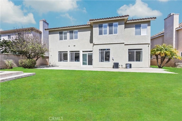 18680 Vantage Pointe Dr, Rowland Heights, CA 91748 - back of property featuring a patio, central AC, a tile roof, and stucco siding