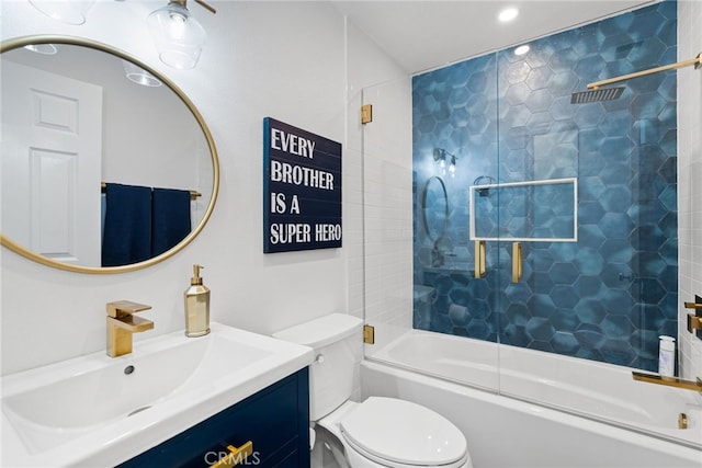 12921 Eveningside Dr, North Tustin, CA 92705 - bathroom with toilet, enclosed tub / shower combo, vanity, and recessed lighting