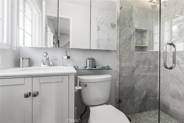 12921 Eveningside Dr, North Tustin, CA 92705 - bathroom featuring a stall shower, toilet, and vanity