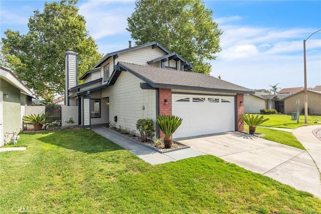 15696 Paine St, Fontana, CA 92336 - view of front facade with a garage, concrete driveway, a chimney, and roof with shingles