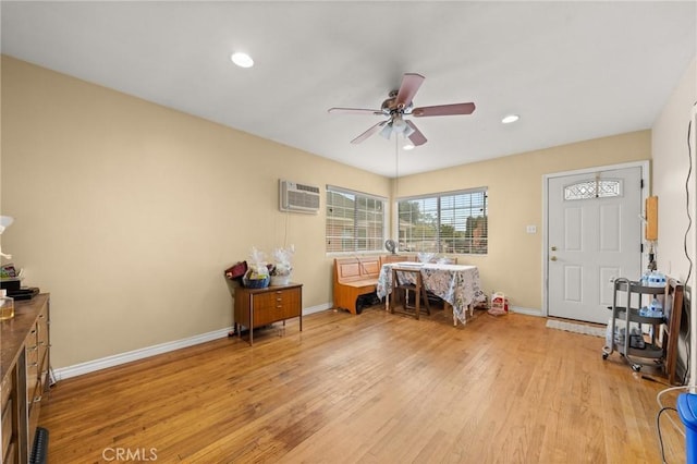 1009 E Peck St, Compton, CA 90221 - office with ceiling fan, light wood-style floors, baseboards, recessed lighting, and a wall mounted air conditioner