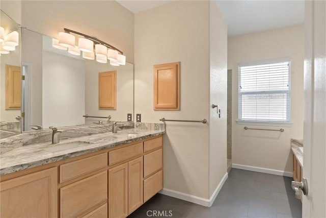 43 Edgewater Ct, Chico, CA 95928 - bathroom featuring double vanity, walk in shower, and tile patterned flooring