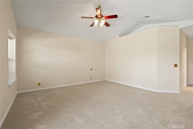 43 Edgewater Ct, Chico, CA 95928 - empty room featuring vaulted ceiling, a ceiling fan, and light colored carpet