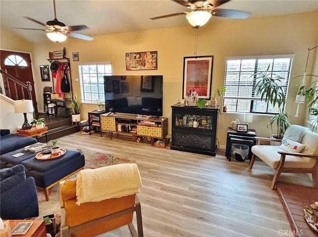 4909 New Castle Ln Unit A, Covina, CA 91724 - living room with ceiling fan, wood finished floors, and healthy amount of natural light