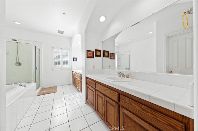 1036 Alpine Ct, Chino Hills, CA 91709 - full bath with a shower stall, vanity, a garden tub, recessed lighting, and tile patterned flooring