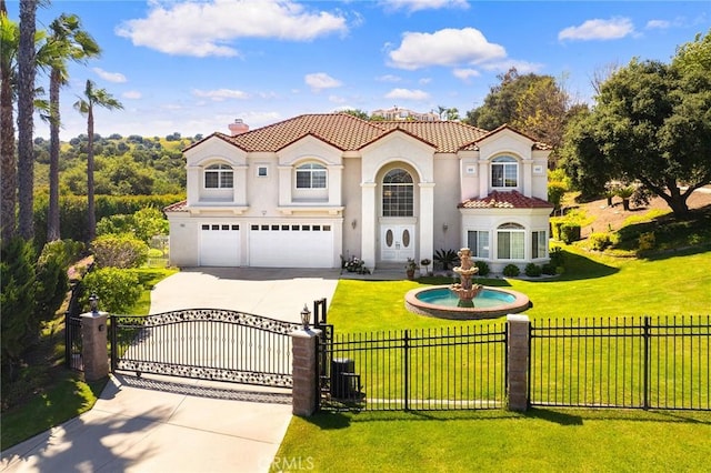 1036 Alpine Ct, Chino Hills, CA 91709 - mediterranean / spanish house with concrete driveway, an attached garage, a chimney, stucco siding, and a tile roof