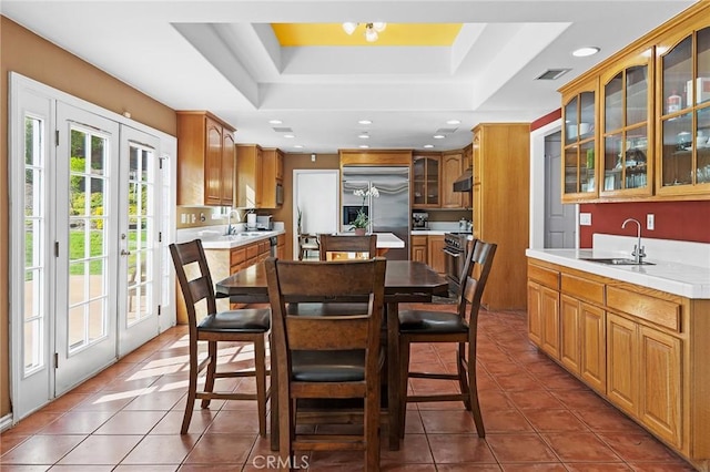 1036 Alpine Ct, Chino Hills, CA 91709 - dining space featuring a raised ceiling, tile patterned flooring, and recessed lighting