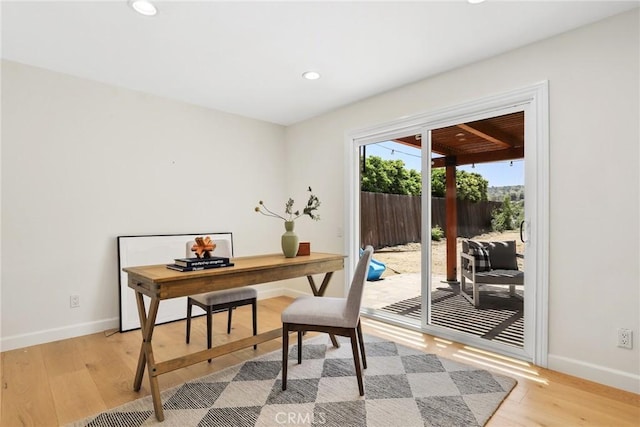 5839 Parkmor Rd, Calabasas, CA 91302 - office area with baseboards, light wood-type flooring, and recessed lighting