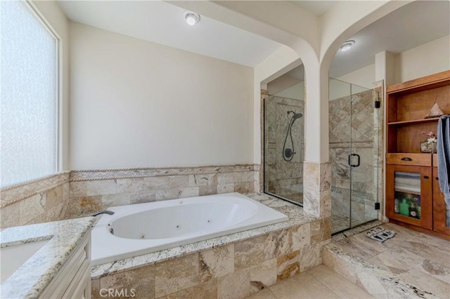 2101 S Sanders Ct, La Habra, CA 90631 - full bath with a jetted tub, a stall shower, and vanity
