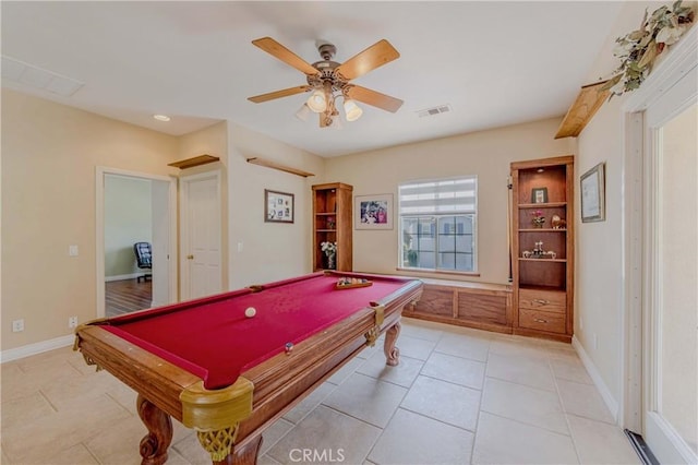 2101 S Sanders Ct, La Habra, CA 90631 - game room featuring pool table, baseboards, and a ceiling fan