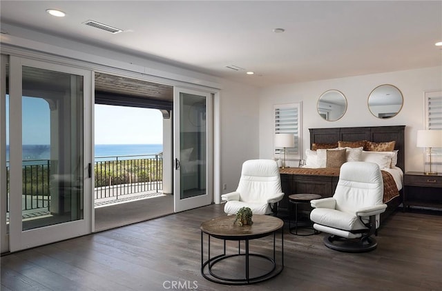 135 Via Artemesia, San Clemente, CA 92672 - bedroom with wood finished floors, access to outside, recessed lighting, and a water view