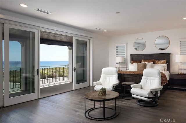 135 Via Artemesia, San Clemente, CA 92672 - bedroom featuring wood finished floors, access to exterior, recessed lighting, and a water view
