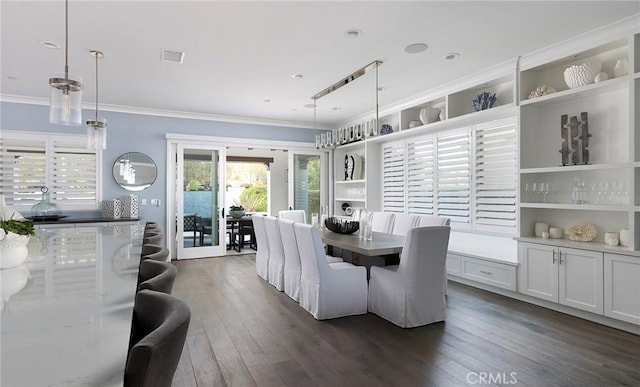 135 Via Artemesia, San Clemente, CA 92672 - dining room with crown molding and dark wood-style floors