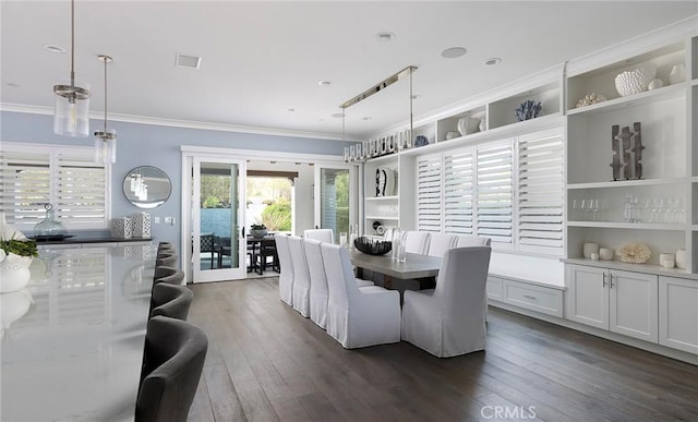 135 Via Artemesia, San Clemente, CA 92672 - dining area with ornamental molding and dark wood-type flooring