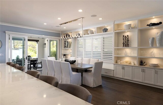135 Via Artemesia, San Clemente, CA 92672 - dining room with crown molding, dark wood finished floors, and recessed lighting