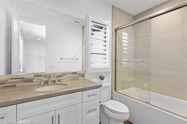 135 Via Artemesia, San Clemente, CA 92672 - full bath featuring tasteful backsplash, toilet, vanity, and shower / bath combination with glass door