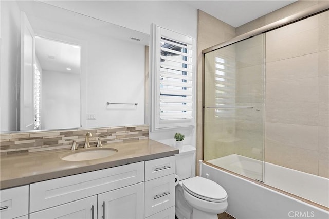135 Via Artemesia, San Clemente, CA 92672 - full bathroom featuring vanity, tasteful backsplash, and enclosed tub / shower combo