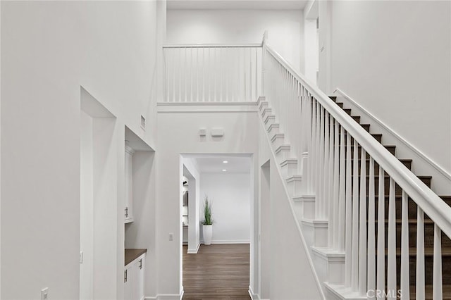 135 Via Artemesia, San Clemente, CA 92672 - stairway featuring a high ceiling and wood finished floors