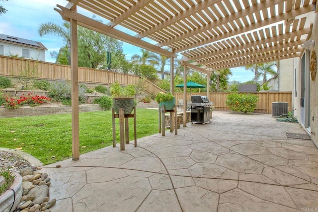 11590 Trailbrook Ln, San Diego, CA 92128 - view of patio / terrace with central air condition unit, a grill, and a pergola