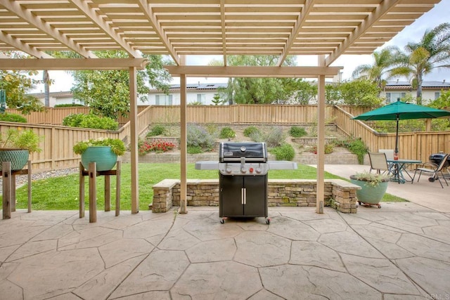 11590 Trailbrook Ln, San Diego, CA 92128 - view of patio / terrace featuring a fenced backyard, a pergola, and a grill