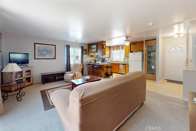 1401 Norton St, Oroville, CA 95966 - living room featuring light carpet and a ceiling fan