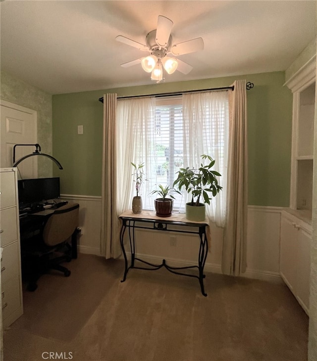 13217 Acacia Ave, Moreno Valley, CA 92553 - carpeted office space with a wainscoted wall and ceiling fan