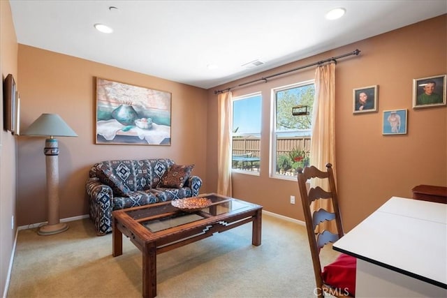287 Tom Mcguinness Jr Cir, Fallbrook, CA 92028 - living area featuring light carpet, baseboards, and recessed lighting
