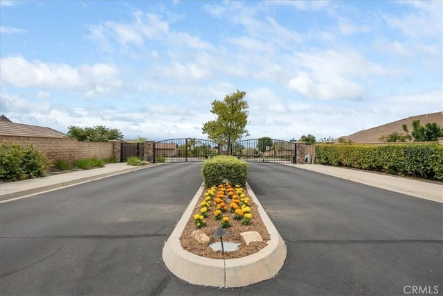 287 Tom Mcguinness Jr Cir, Fallbrook, CA 92028 - view of asphalt road with a gate, sidewalks, a gated entry, and curbs