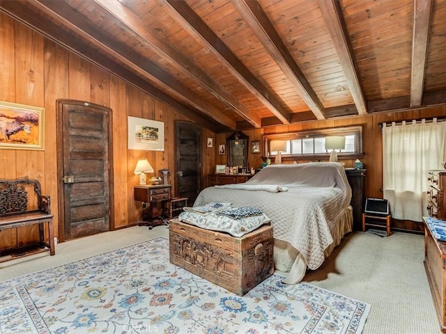 6570 Moonstone Beach Dr, Cambria, CA 93428 - bedroom featuring carpet floors, wood walls, wooden ceiling, and multiple windows