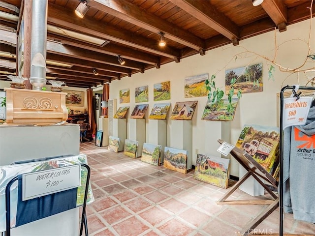 6570 Moonstone Beach Dr, Cambria, CA 93428 - basement with wood ceiling and tile patterned floors