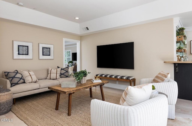15450 Briarwood Dr, Sherman Oaks, CA 91403 - living room with light tile patterned flooring and recessed lighting